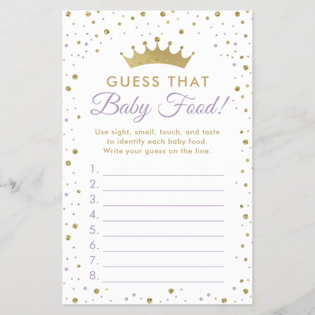 Baby Food Guessing Baby Shower-spel Flygblad (Framsidan)