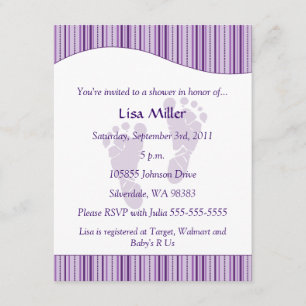 Baby Footprints Baby Shower - Lila Inbjudningar