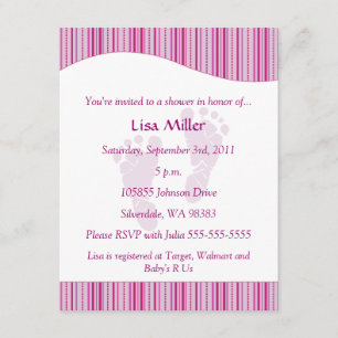 Baby Footprints Baby Shower - Rosa Inbjudningar