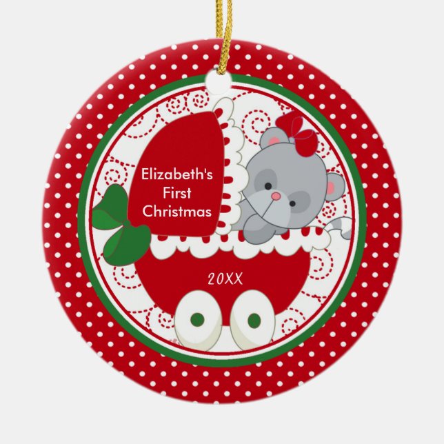 Baby för första dyrbar kattunge julprydnad julgransprydnad keramik (Framsidan)