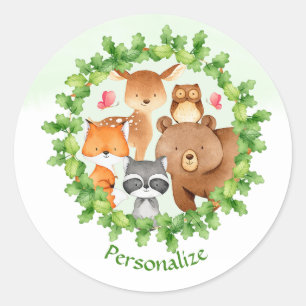 Baby Forest Animals Bear Raccoon Squirrel Birthday Runt Klistermärke