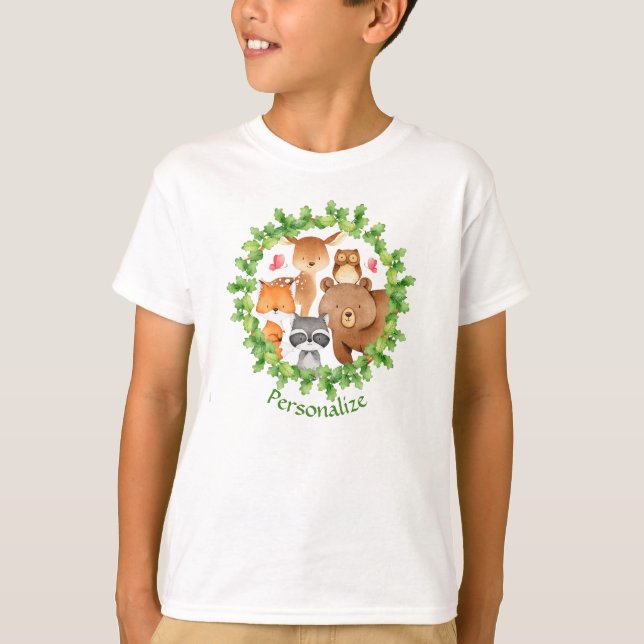 Baby Forest Animals Bear Raccoon Squirrel Birthday T Shirt (Framsida)