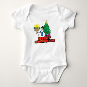 Baby först Chrismukah Snögubbe Holding Menorah T Shirt