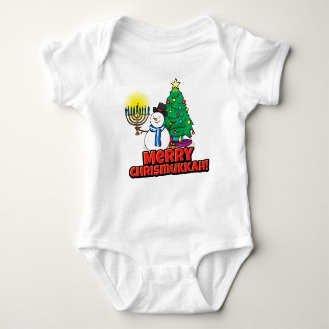 Baby först Chrismukah Snögubbe Holding Menorah T Shirt (Framsida)