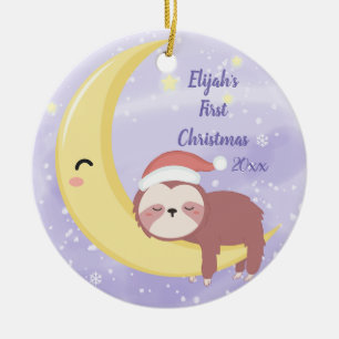 Baby först jul med Sloth och Måne Julgransprydnad Keramik
