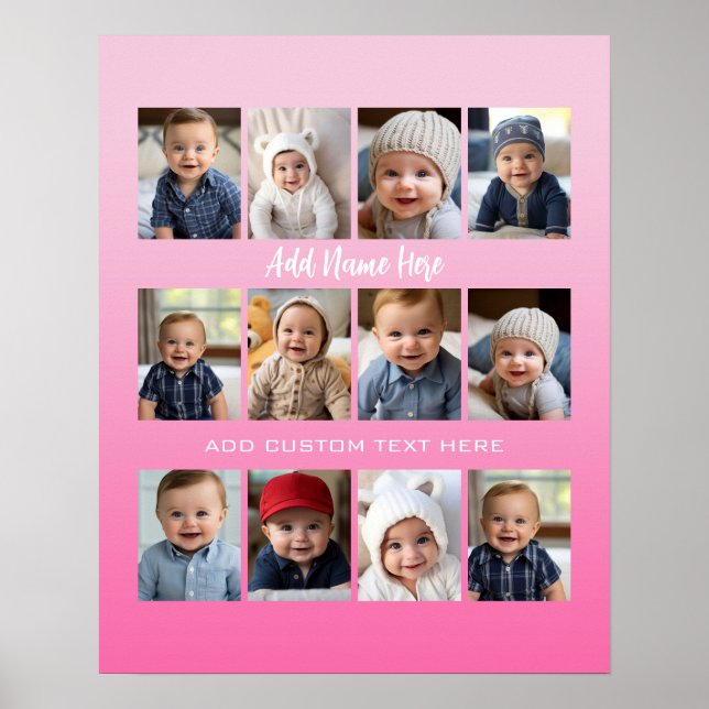 Baby första år Poster/skriv ut kollage - kan ändra Poster (Framsidan)