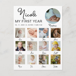 Baby Första Året 12 Månader Foto Collage Modern Vykort