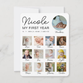 Baby första året 12 månader Fotokollage Modern Anteckningskort
