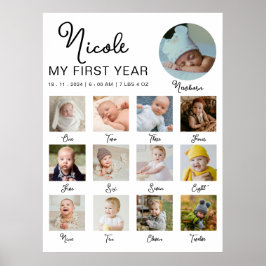 Baby första året 12 månader Fotokollage Modern Poster