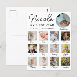 Baby första året 12 månader Fotokollage Modern Vykort
