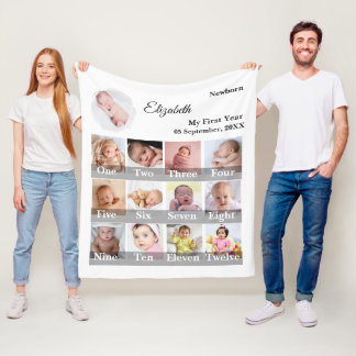 Baby Första Året 12 Månaders Fotokollage Milstolp Fleecefilt