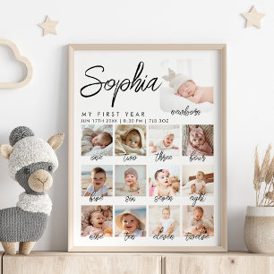 Baby första året Anpassningsbar för fotokollage Poster