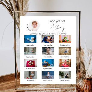 Baby första årets minsta första foto på födelsedag poster