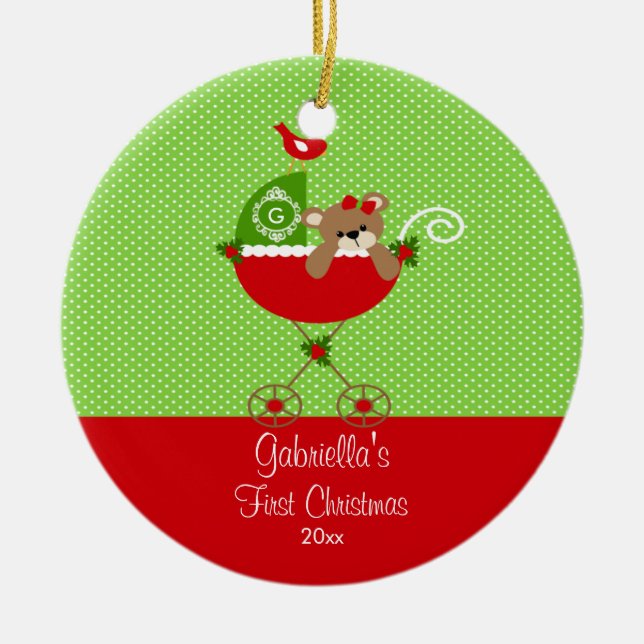 Baby första barnvagn för julprydnad julgransprydnad keramik (Framsidan)