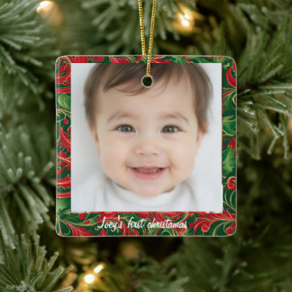 Baby första christamas med namn julgransprydnad keramik