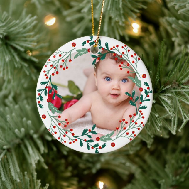 Baby första christmas-foto-helgdag julgransprydnad keramik (Träd)