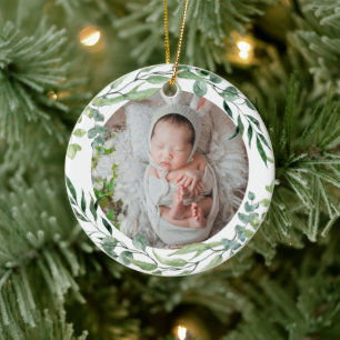 Baby första christmas grönt plant ram julgransprydnad keramik
