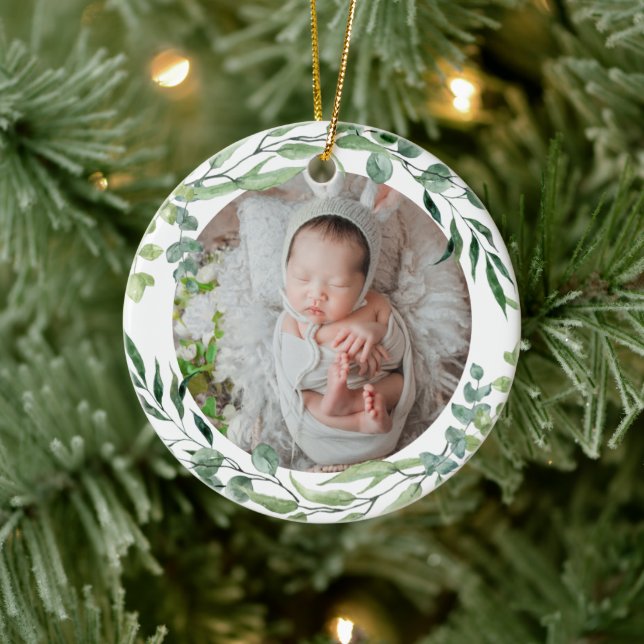 Baby första christmas grönt plant ram julgransprydnad keramik (Träd)