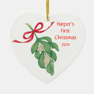Baby första Christmas~Mistletoe prydnad Julgransprydnad Keramik