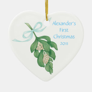 Baby första Christmas~Mistletoe prydnad (pojken) Julgransprydnad Keramik