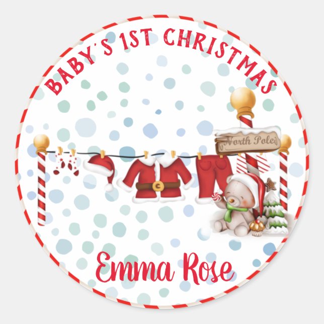 Baby första christmas runt klistermärke (Framsida)