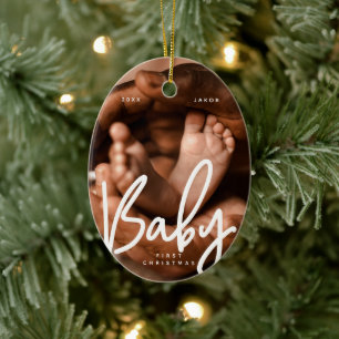 Baby Första Eleganten Modern  Chic Photo Julgransprydnad Keramik