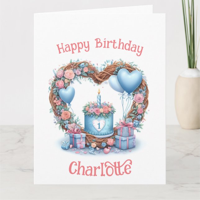 Baby Första födelsedag - Blommig krans 1 - Kort (Framsida)