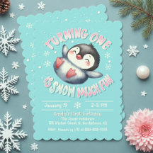 Baby Första födelsedag Cute Winter Penguin Aqua Bl