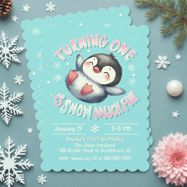 Baby Första födelsedag Cute Winter Penguin Aqua Bl Inbjudningar