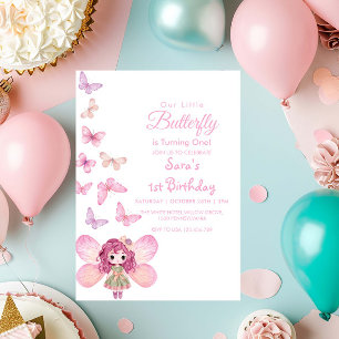 baby första födelsedag LItlle Butterfly Party Inbjudningar