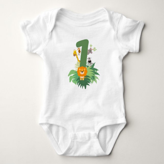 Baby första födelsedagsdräkt - Vild 1 jungle T T Shirt (Framsida)