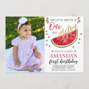 Baby första födelsedagsmelon-fotokort inbjudningar