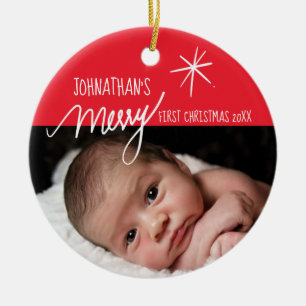 Baby första foto för Christmas festliga baby Julgransprydnad Keramik