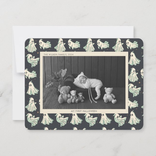 Baby första Halloween spöklik babyfoto  Julkort (Framsida)