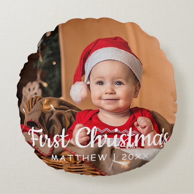 Baby Första jul 1-foto Rund Kudde (Framsidan)
