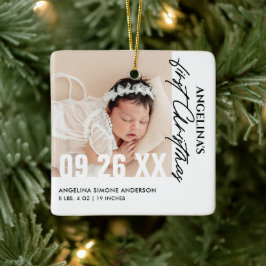 Baby Första jul 2-foto-Namn och födelseinformation Julgransprydnad Keramik