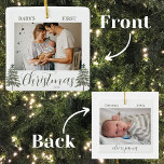 Baby Första jul 2 Foton Watercolor Träd Julgransprydnad Keramik<br><div class="desc">Fira din baby i julas med vår charmerande Baby Första jul 2 Foton Vattenfärg Träd Keramic Ornament. På framsidan finns ett vackert skript med grönten "Baby First jul" tillsammans med året, allt mot en bakgrund av två vackra vattenfärgsfärger i gräs träd. Med den här prydnaden kan du lägga till ett...</div>