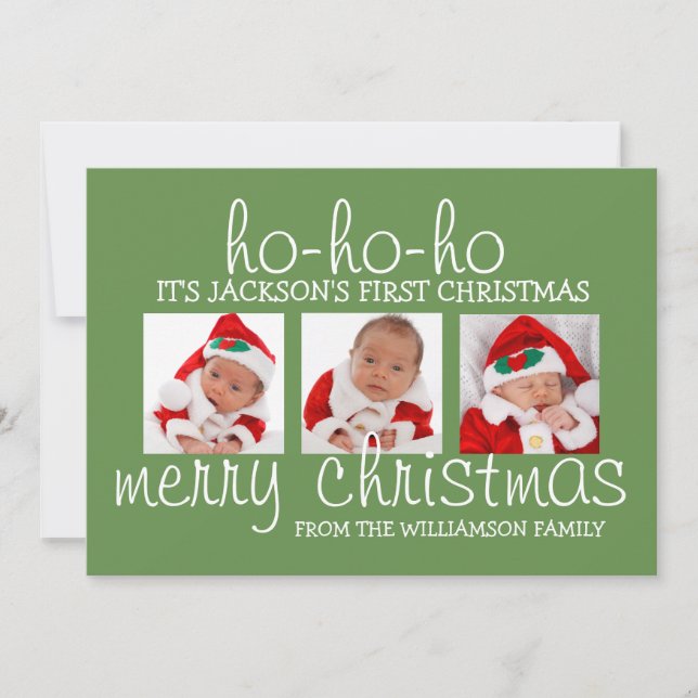 Baby första jul 3-fotojulkort julkort (Framsida)