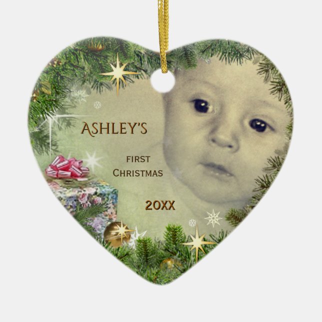 Baby Första jul (anpassadet) Julgransprydnad Keramik (Framsidan)