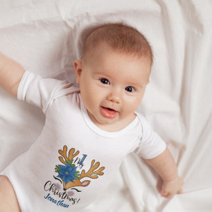 Baby Första jul Baby Reindeer Poinsettia T Shirt