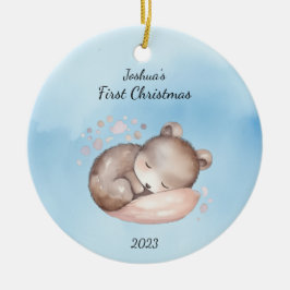 Baby Första jul Bear Blue Personlig Julgransprydnad Keramik
