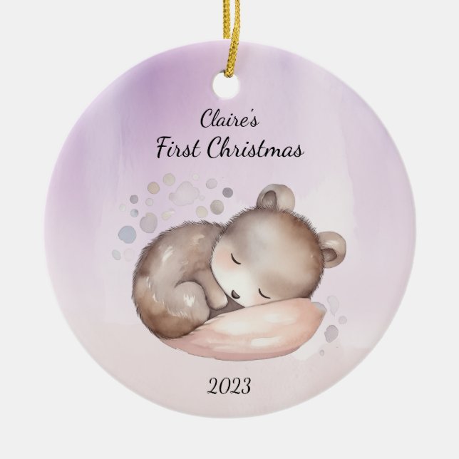 Baby Första jul Bear Personlig Julgransprydnad Keramik (Framsidan)