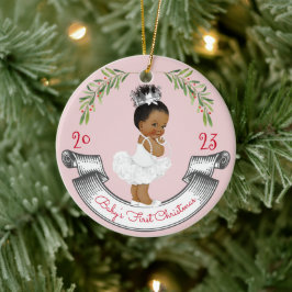 Baby Första jul Black Hair Krona Rosa & Red Julgransprydnad Keramik