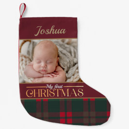 Baby Första jul Buffalo Play Mönster Photo Liten Julstrumpa