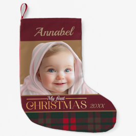 Baby Första jul Buffalo Play Mönster Photo Liten Julstrumpa