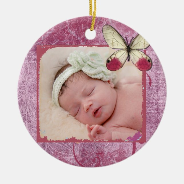 Baby Första jul Burgundy Butterfly Ornament (Framsidan)