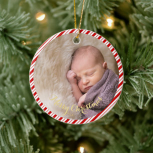 Baby Första jul Candy cane Rand Photo Julgransprydnad Keramik