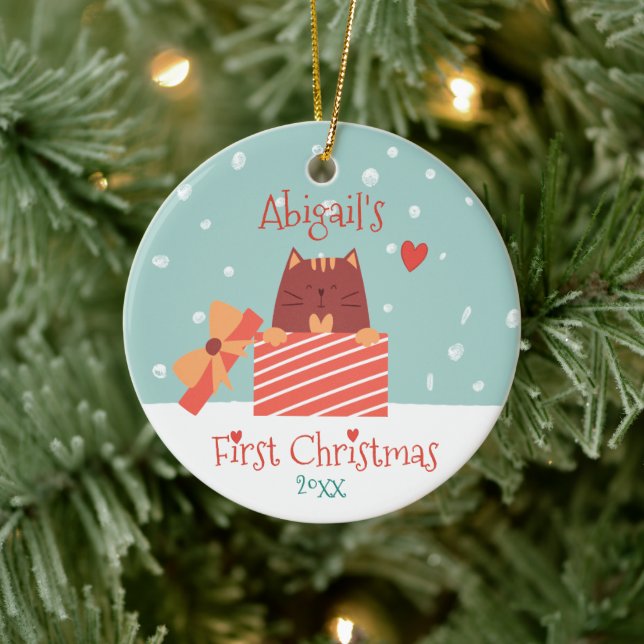 Baby Första jul - Cute Baby Cat Julgransprydnad Keramik (Träd)