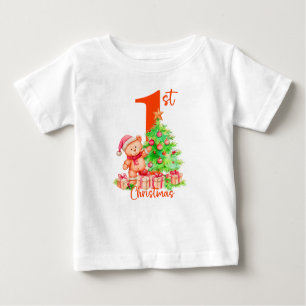 Baby Första jul, Cute Bear och Träd Design T Shirt