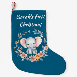 Baby Första jul Cute Elemphant Blommigt Liten Julstrumpa